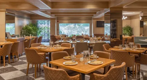 Geometric Wood-Ceiling Restaurant for Team Dinners