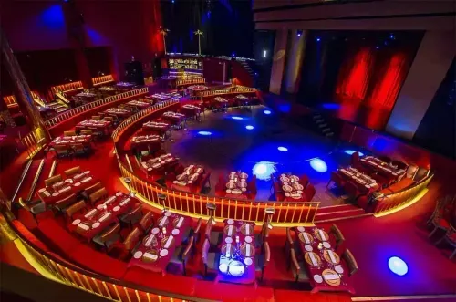  Glamorous Tiered Venue With Vibrant Red Accents
