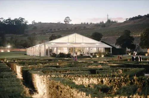 Stylish Tent Overlooking Boxwood Gardens