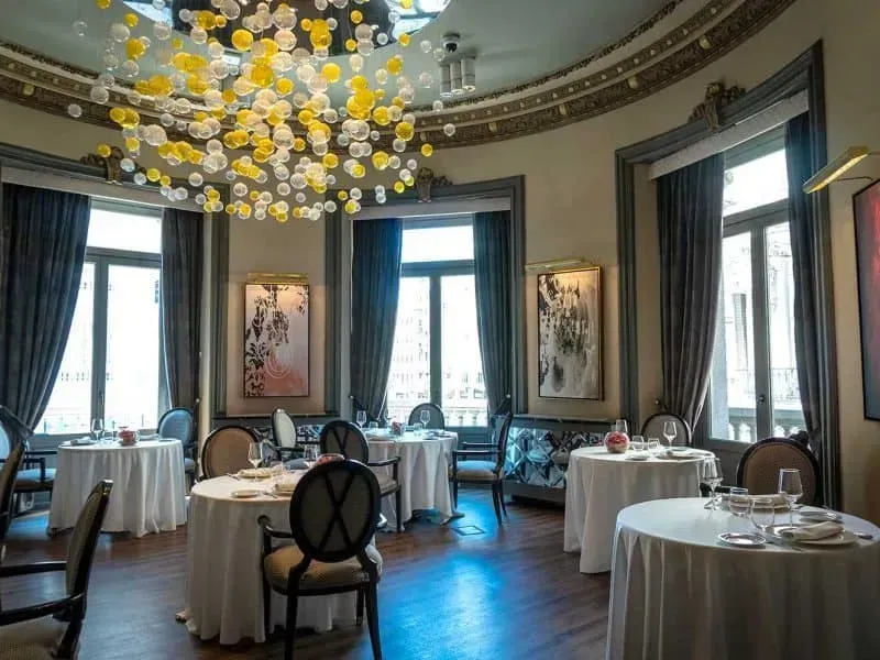 Regal Art Deco Dining Venue With a Dramatic Chandelier