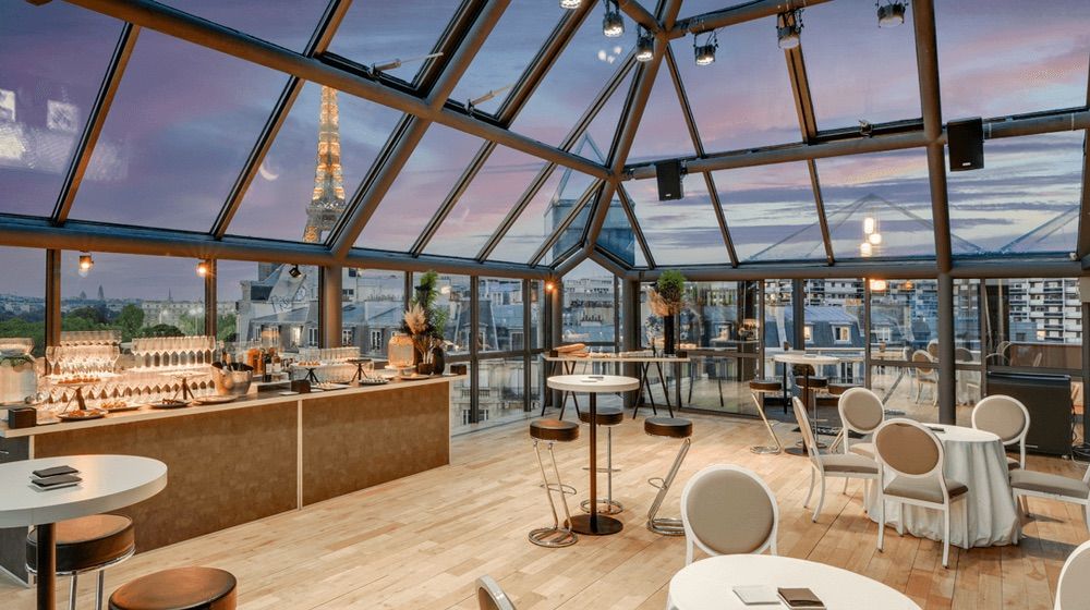 Elegant Glass-Roofed Atrium With Panoramic City Views