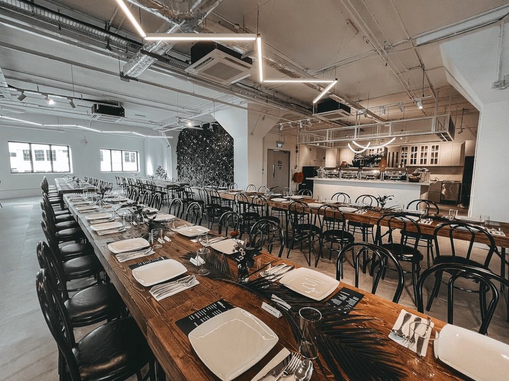 Modern Chic Hall With Rustic Accents for Banquet Dinners